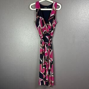 Lauren Ralph Lauren Tie Faux Wrap Dress Braided Rope Abstract Pink Navy 12